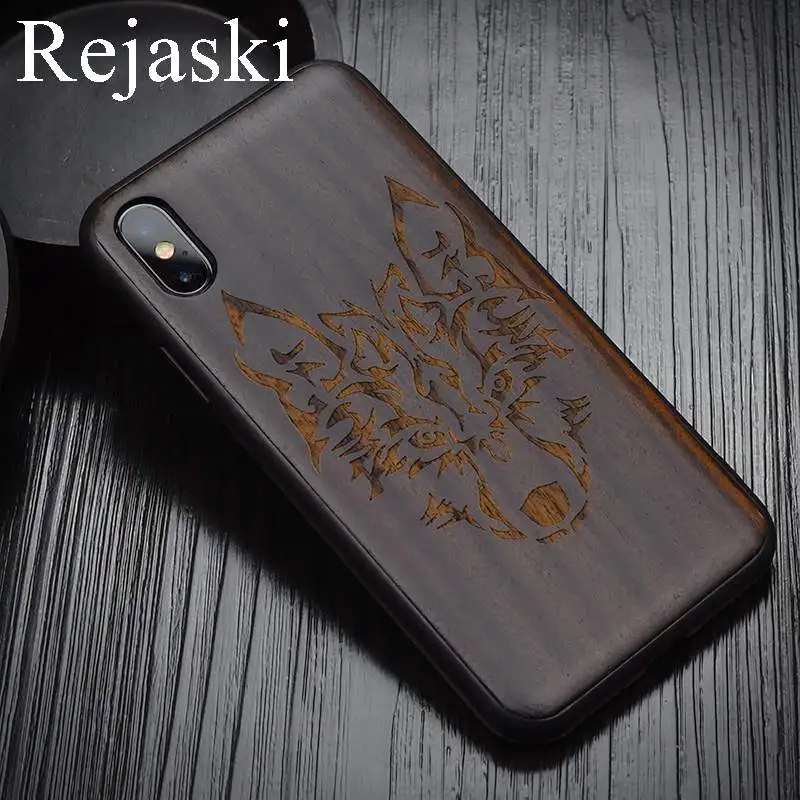 Роскошный чехол из черного дерева с волком для телефона iPhone X Деревянный черепом
