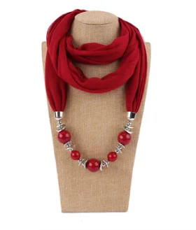 Бургундия 9 Colors Ethnic Unique Scarf Necklaces Resin Beads Pendant Neckerchief Statement Necklace Wraps Women Bohemia Necklaces Jewelry - Цвет: Бургундия