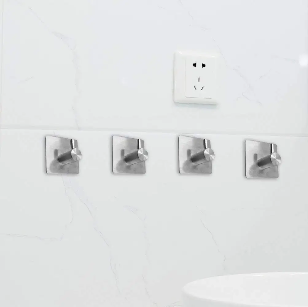 4Pcs Stainless Steel 3M Self Adhesive Hooks Sticky Wall Door Hook Robe Tea Towel Rustproof Rack Clothes Coat Hanger | Дом и сад