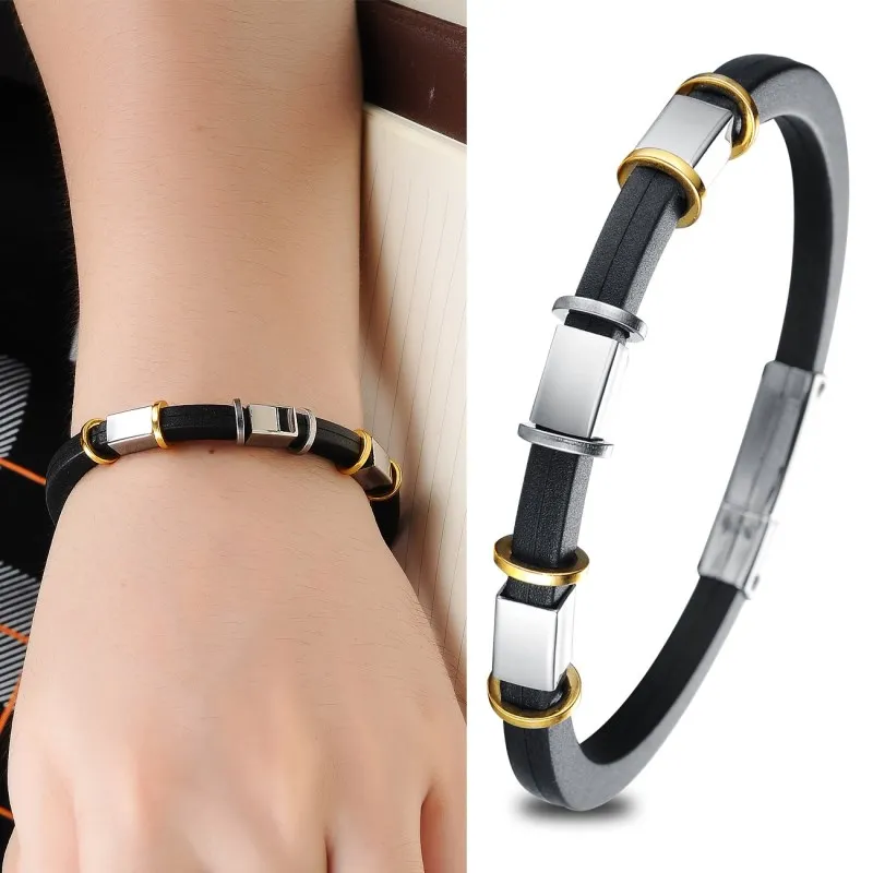 Gift Brand Rush Stainless Steel Jewelry Gold Silver Color Black Silicone Charm Bangle Designer Bracelet For Men Jewellery 2020 | Украшения
