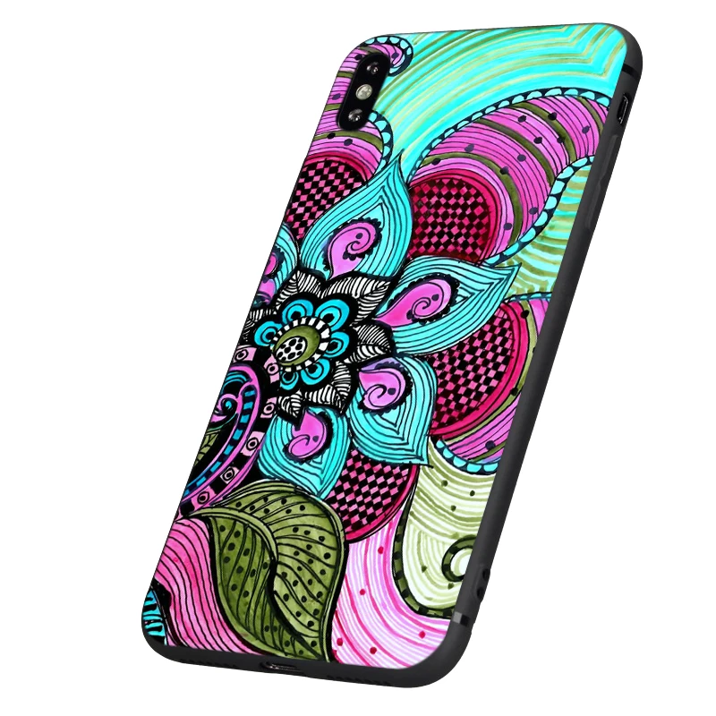 Черный чехол из ТПУ для iphone 5 5s se 6 6s 7 8 plus x 10 силиконовый XR XS 11 pro MAX с цветочным