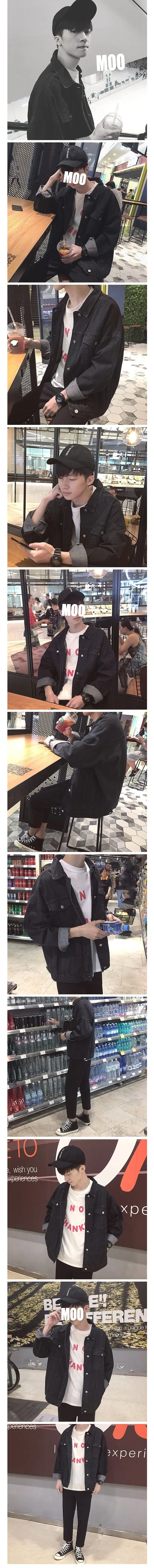 Fashion denim jacket autumn New men Single-breasted loose jeans coats mens Solid color Locomotive denim jacket Washed jacket Top