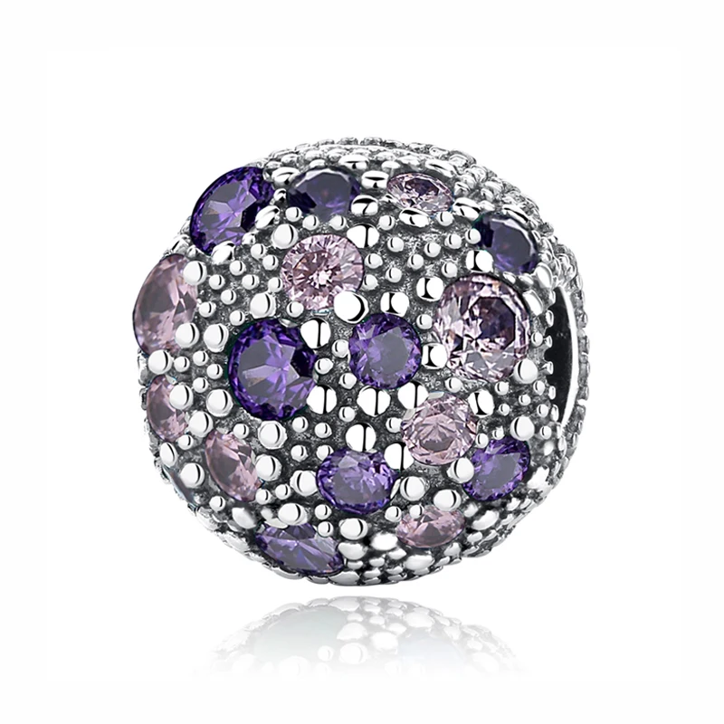 Purple Cosmic Stars Оригинальные бусины из стерлингового серебра 925, Очаровательные Подвески с цветущими звездами любви, хрустальные пробки, подходят для браслетов Pandora, Женские Ювелирные изделия DIY - Цвет: Purple Cosmic Stars