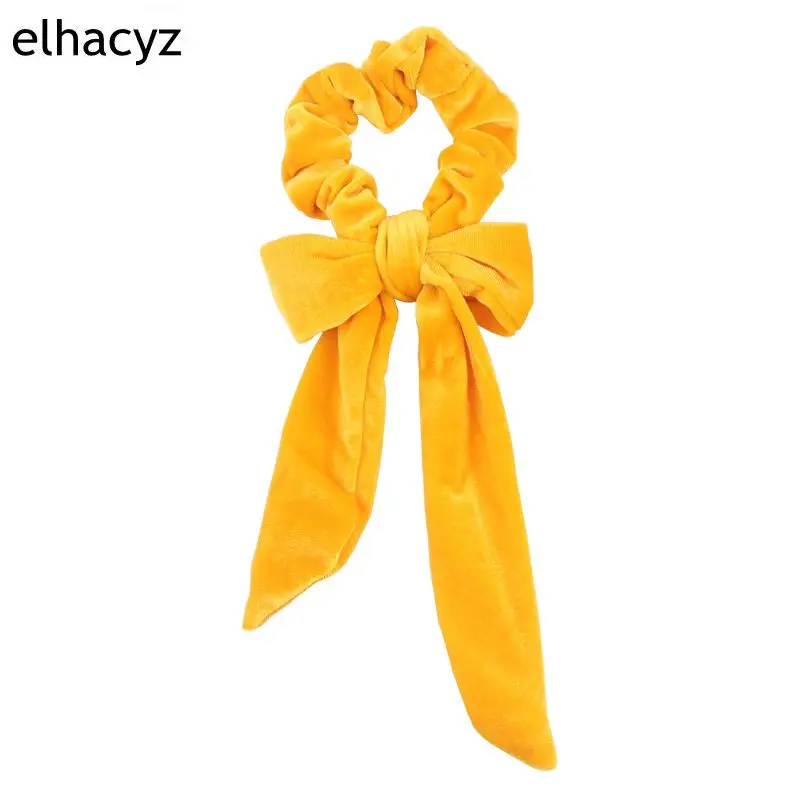 1PC Hot Sale 11 Colors Bow Velvet Scrunchies Bow knot Elastic Hair Band Girls Hair Rope Ponytail Holder Hair Tie Head wear