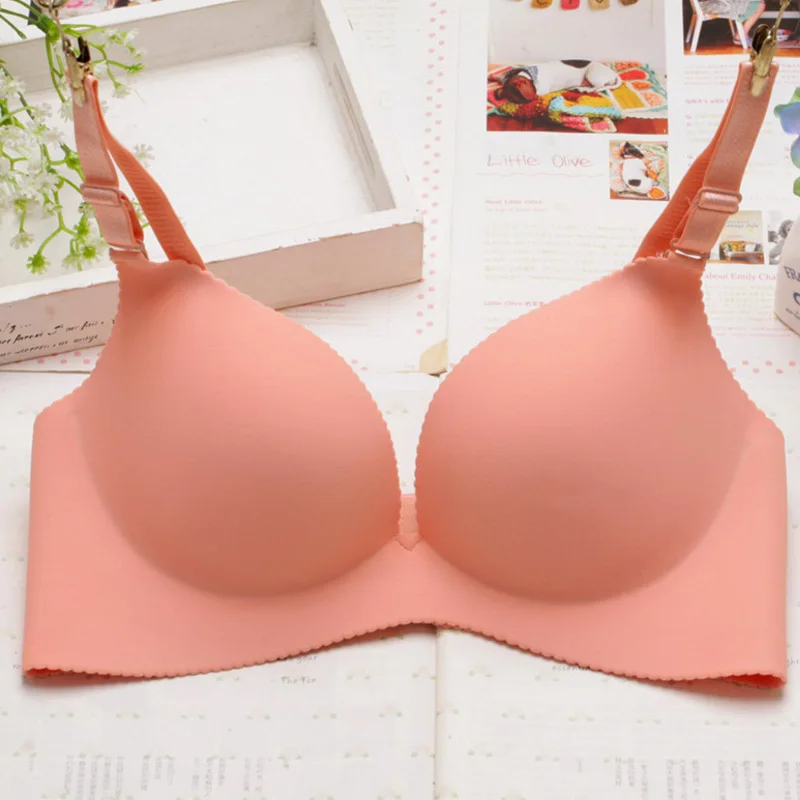Shrimp pink Fashion Seamless Bras For Women Sexy Push Up Bra Lingerie Light Padded Wireless Brassiere Female Underwear Bralette 12 Color BH - Цвет: Shrimp pink