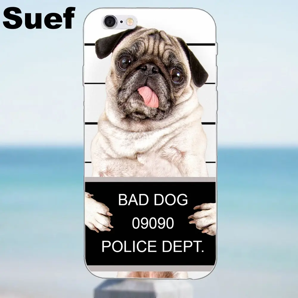 TPU узор Розовый Мопс Собака Мода анимель для iPhone 4 4S 5 5S 5C SE 6 6S 7 8 Plus X Samsung Galaxy J1 J3 J5 J7 A3