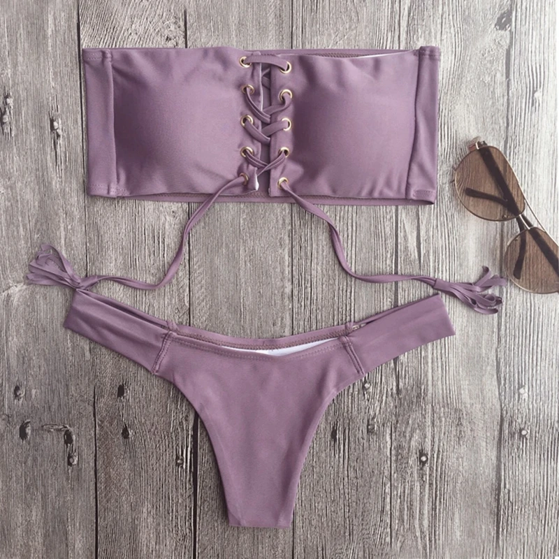 2018 бикини набор Для женщин Плавание костюм сексуальный без бретелей кружевной