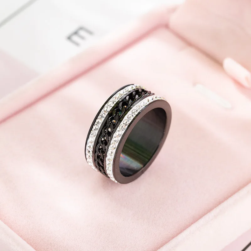 Fashion stainless steel double row circumference chain ring Couple Wedding Bands for women engagement jewelry | Украшения и