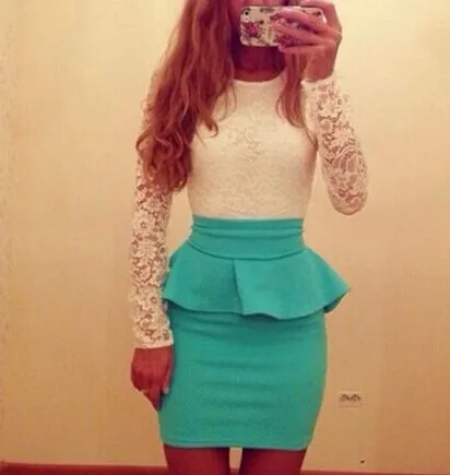 2016 Весенние новые женские платья с длинным рукавом круглым вырезом сексуальное