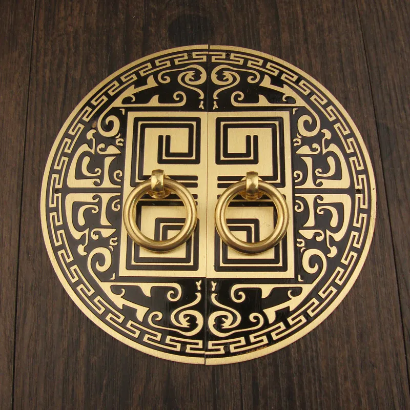 New Arrival Copper Antique Chinese Handles Pulls Brass Furniture Cabinet Handle Retro Wood Door Pull Round Handle Dia 11cm 14cm