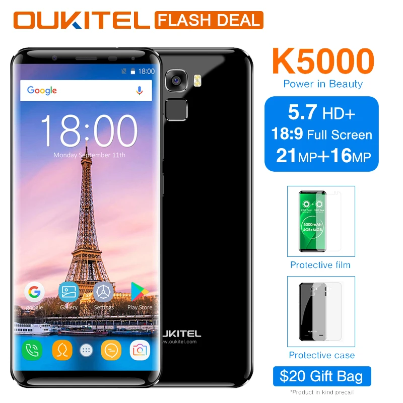 Oukitel K5000 5 7 &quotHD + 18:9 Дисплей mtk6750 восемь ядер мобильного телефона Android 0 4G B