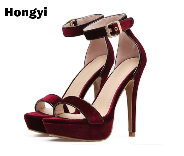 

Summer Platform Sandals Style Sexy 13cm Women Sandals high heels Open Toe Buckle Nightclub Shoes Black Red