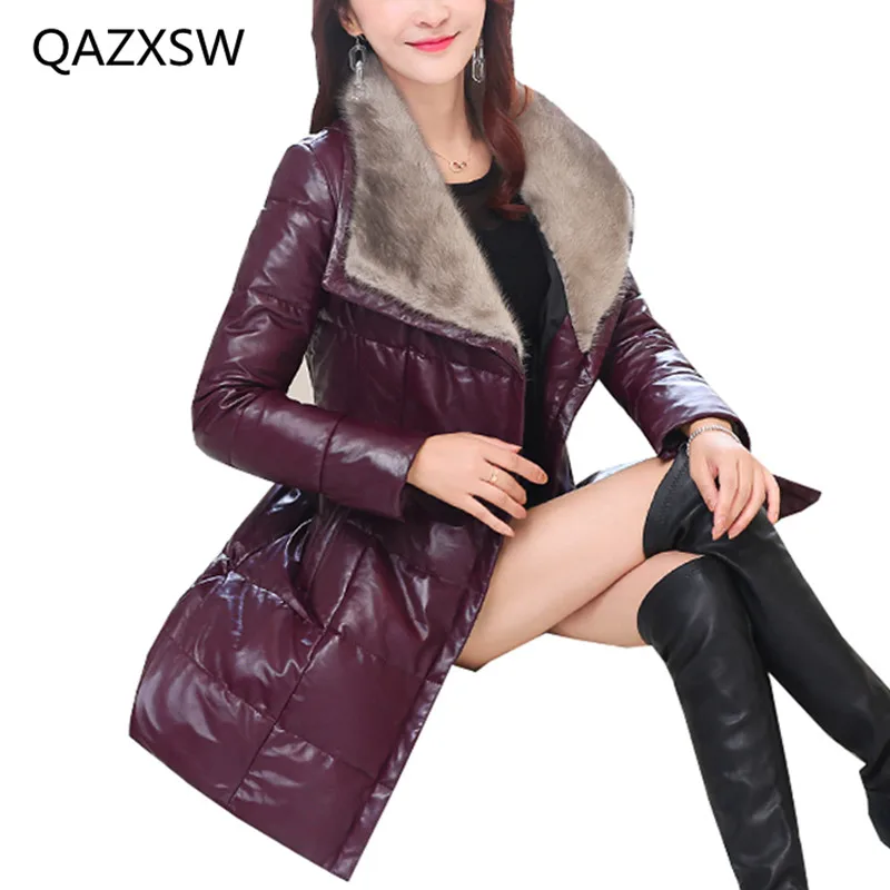 Новинка 2018 года Женские зимние кожаные пуховики в длинные овечьей кожи тонкий
