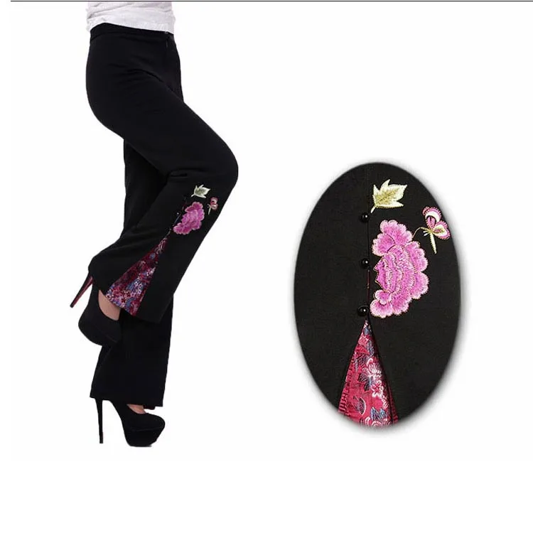 Брюки женские с высокой талией и вышивкой большие размеры 5XL на весну осень |