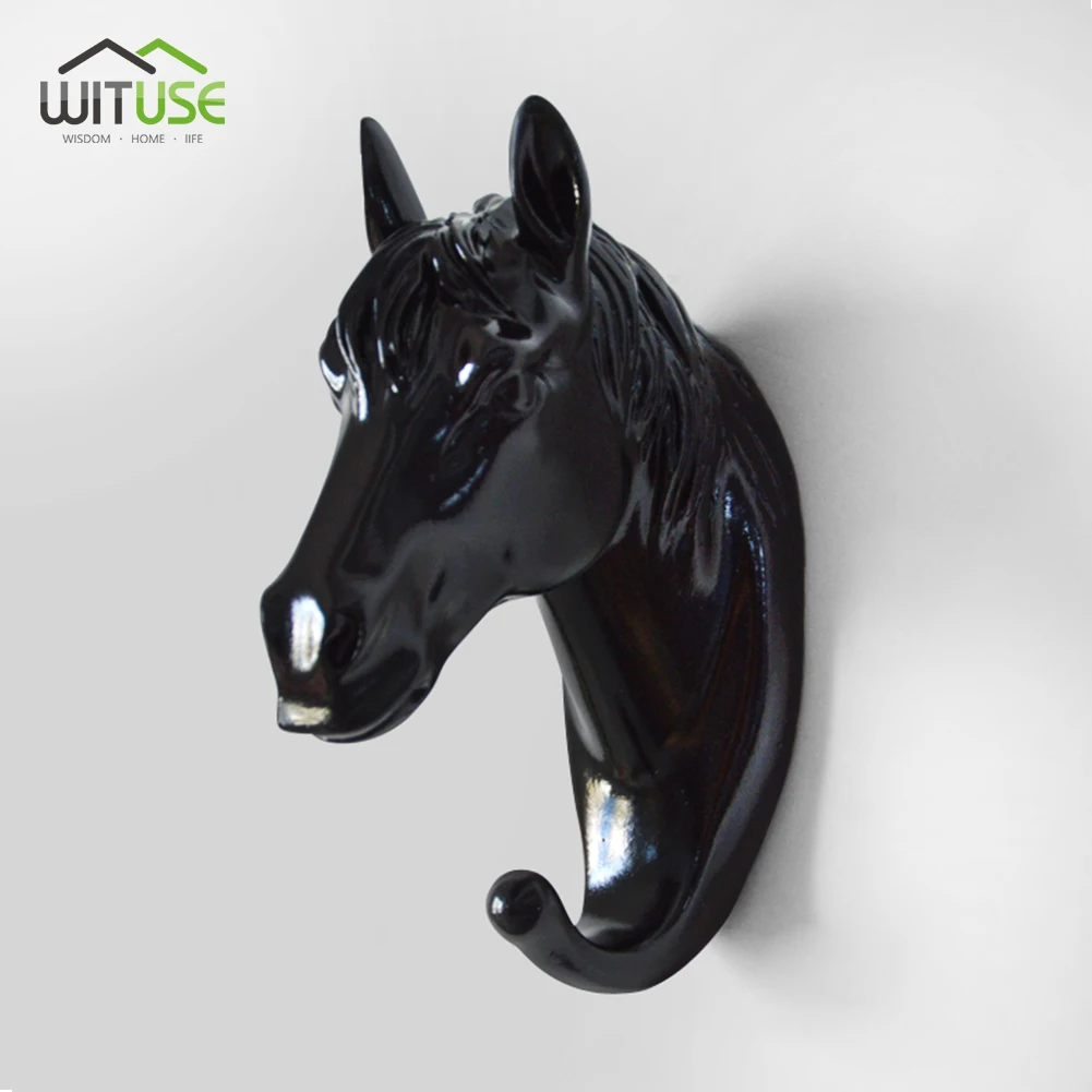 Black Horse Head Декор для гостиной 3D рога лошадь крючок слон бытовые Декоративные животные Стиль стены пальто ключи Сумки Одежда Крючки для хранения - Цвет: Black Horse Head