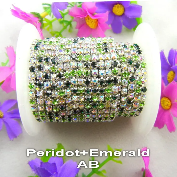 A8 Emerald peridot Высокая плотность 5 ярдов/рулон серебряный коготь цвета микс ss6 2 мм ss8 2,5 мм ss10 2,8 мм ss12 3 мм стразы на цепочке пришивной клей для отделки - Цвет: A8 Emerald peridot