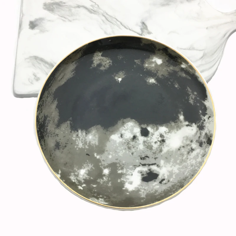 Креативная плоская тарелка для стейка с поверхностью Луны керамическая посуда 8