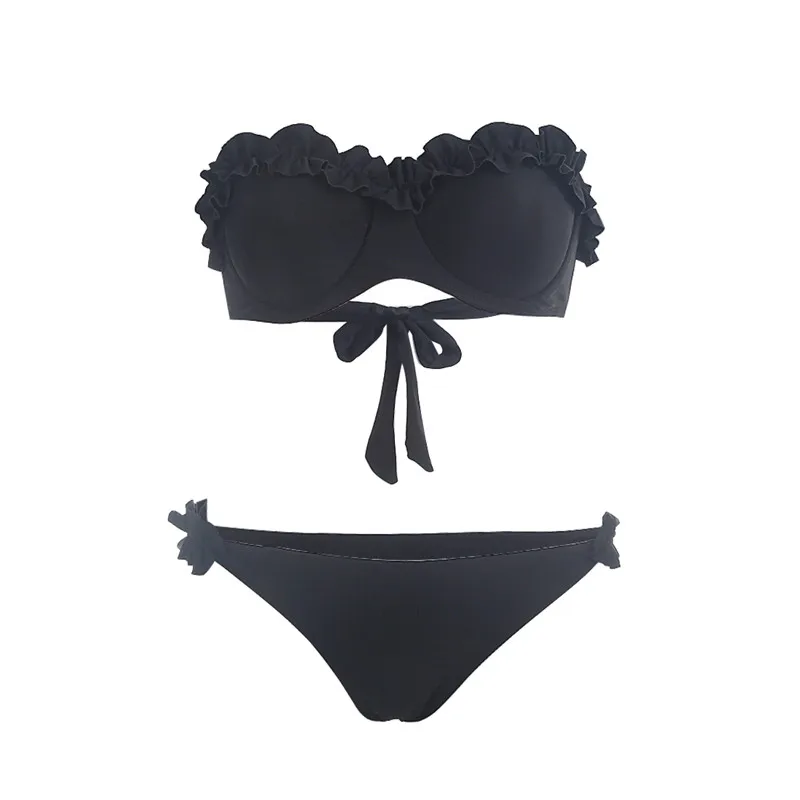 Модный женский купальник без бретелек из двух частей мягкий пуш ап пляжная