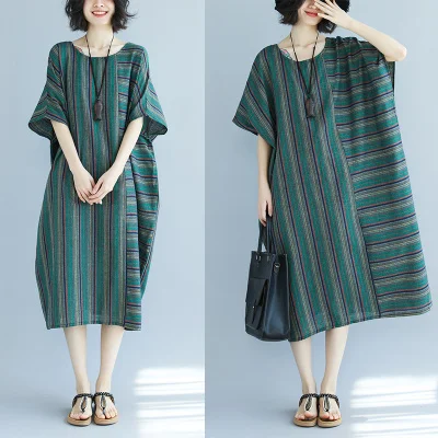 

CHUNLI Large size 2019 Women`s Soft Linen Fit Summer Dress 079