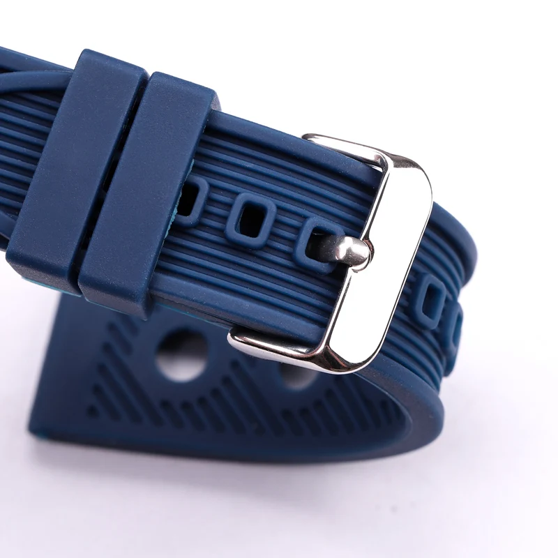 Silicone Watchbands 22mm Black Blue Women Men Waterproof Soft Rubber Watch Strap Bracelet With Stainless Steel Polished Buckle