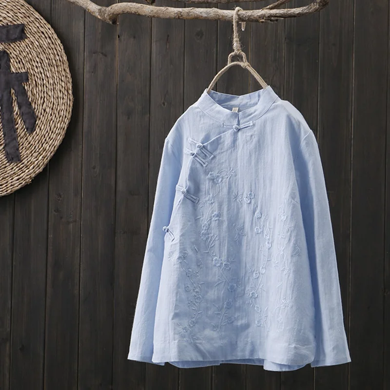 Китайские Cheongsam топы для женщин Свободные Ретро Винтажные чайная рубашка женская