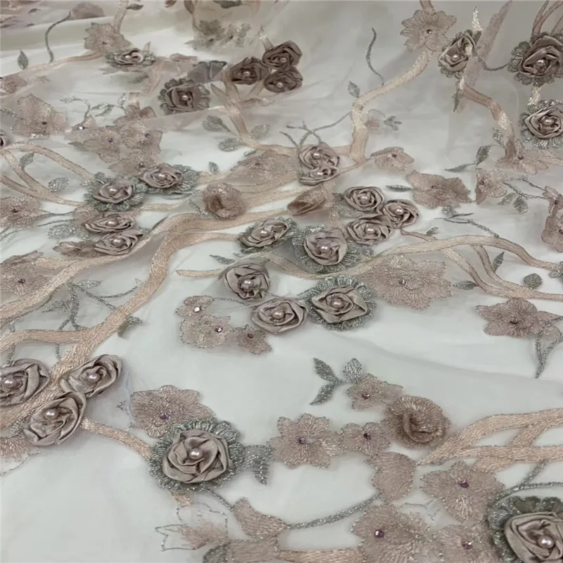 HFX Luxury Nigeria Elegant Gold African Net Lace High Quality Beads French Fabric 3d Appliques Tulle Mesh X1343 | Дом и сад