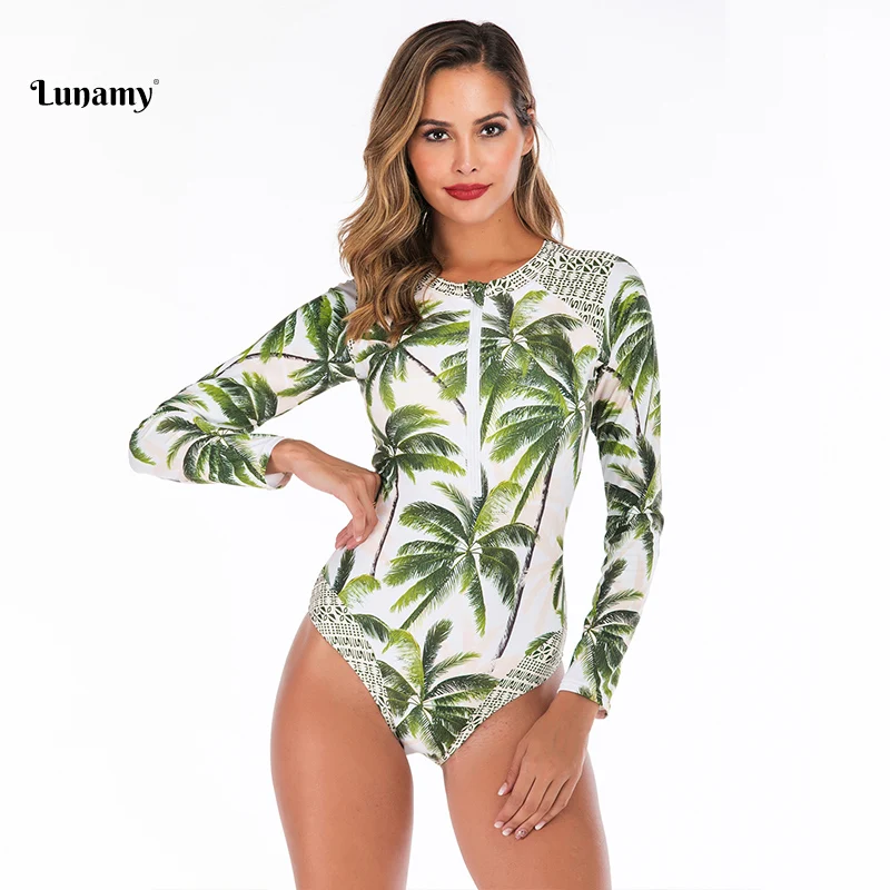 Женский слитный купальник Lunamy винтажный с принтом кокосовой пальмы и длинными