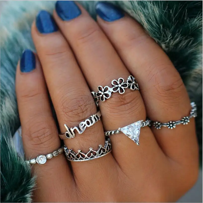 6 шт. винтажные кольца в стиле панк для женщин кольцо форме сердца треугольное