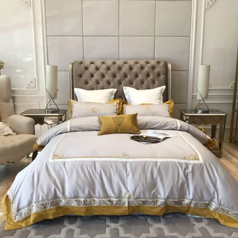 100% Египетский хлопок роскошная вышивка пододеяльник комплекты постельного