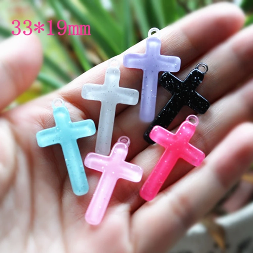 

Diy Decoration For Necklace 30pcs Mixed 33*19mm Very Cute Flat Back Resin Glitter Cross