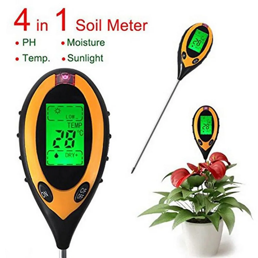 

4 in 1 Digital PH Meter Soil Moisture Monitor Temperature Sunlight Tester for Gardening Plants Agriculture With LCD Displayer