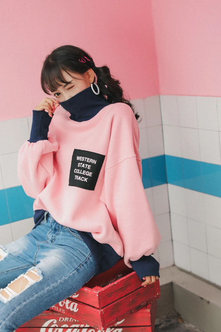 Зимняя женская Толстовка Harajuku Kawaii Топ в стиле "преппи" с рукавами "летучая мышь" спортивный костюм