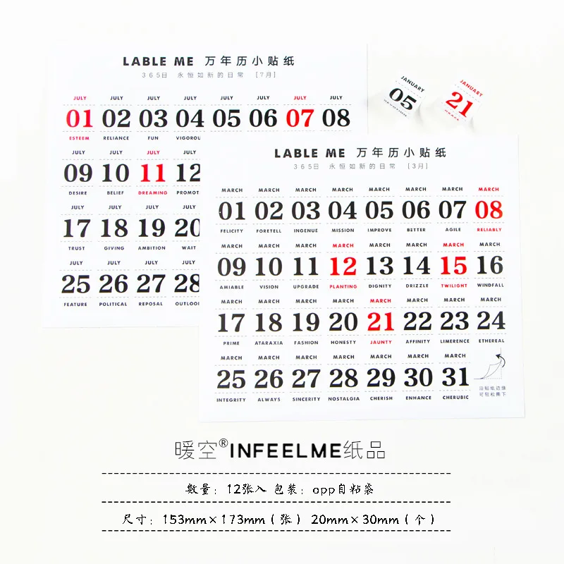 Infeel. мне классический Lable календарь стикер Дата Марк запись 365 дней жизни Scheedule