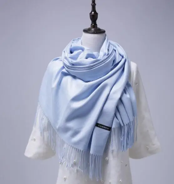 Sky Blue Женские однотонные кашемировые шарфы с кисточками, женский зимний осенний длинный шарф, высокое качество, Женская шаль, горячая распродажа, мужской шарф - Цвет: Sky Blue