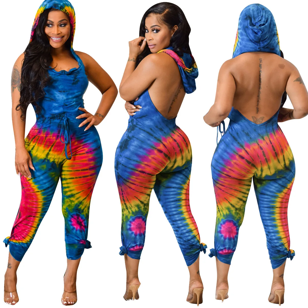 Уличный сексуальный женский хальтер на лямках завернутый в грудь 2019 с капюшоном