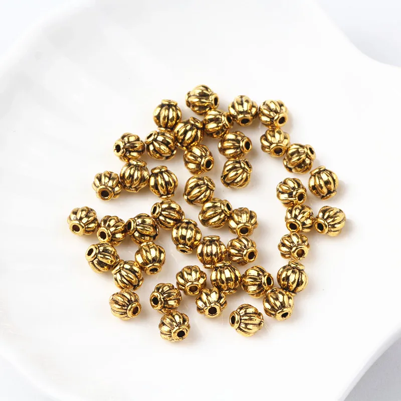 

6mm Antique Gold Lantern Spacer Beads Charms Hold 1.5mm For Loose Beads Jewelry Making Accessories Bracelet Necklace 200pcs/lot