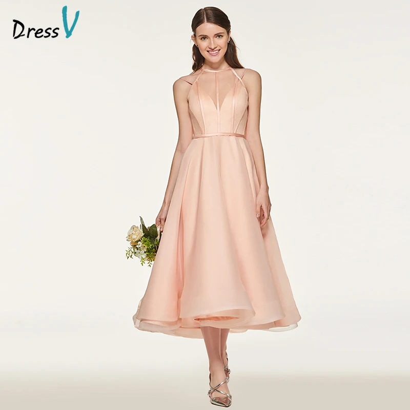 DressV розовый платье подружки невесты Scoop Средства ухода за кожей шеи линии лодыжки