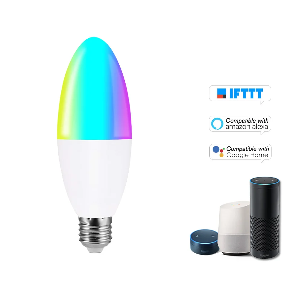 Умная Светодиодная лампа с Wi Fi RGB + W светодиодная свеча 6 Вт регулируемой яркостью