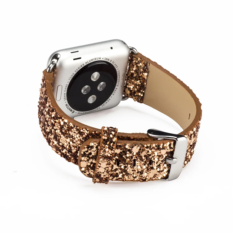 Рождество с блестками Мощность Кожа Bling наручных часов iWatch, ремешок для наручных часов Ремешок для наручных часов Apple Watch Series 5/4/3/2/1 38 мм 40 мм 42 44 мм