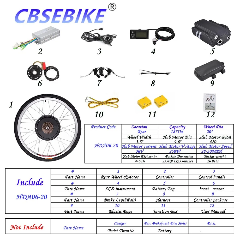 20inch 36V250W HDA6 CBSEBIKE 20 дюймов задняя часть электровелосипеда колеса высокоскоростной конверсионный комплект 48v1000w - Цвет: 20inch 36V250W HDA6
