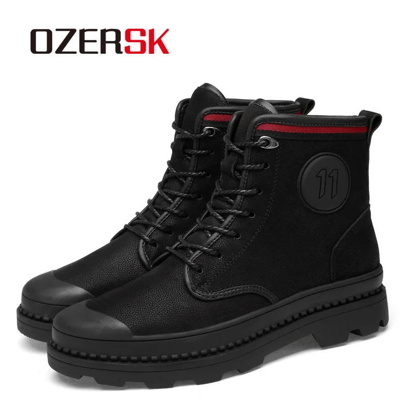 OZERSK New Hot Sale Men Work Shoes Autumn Genuine Leather Lace Up Boots Vintage Style Men Ankle Boots Luxury Casual Boots