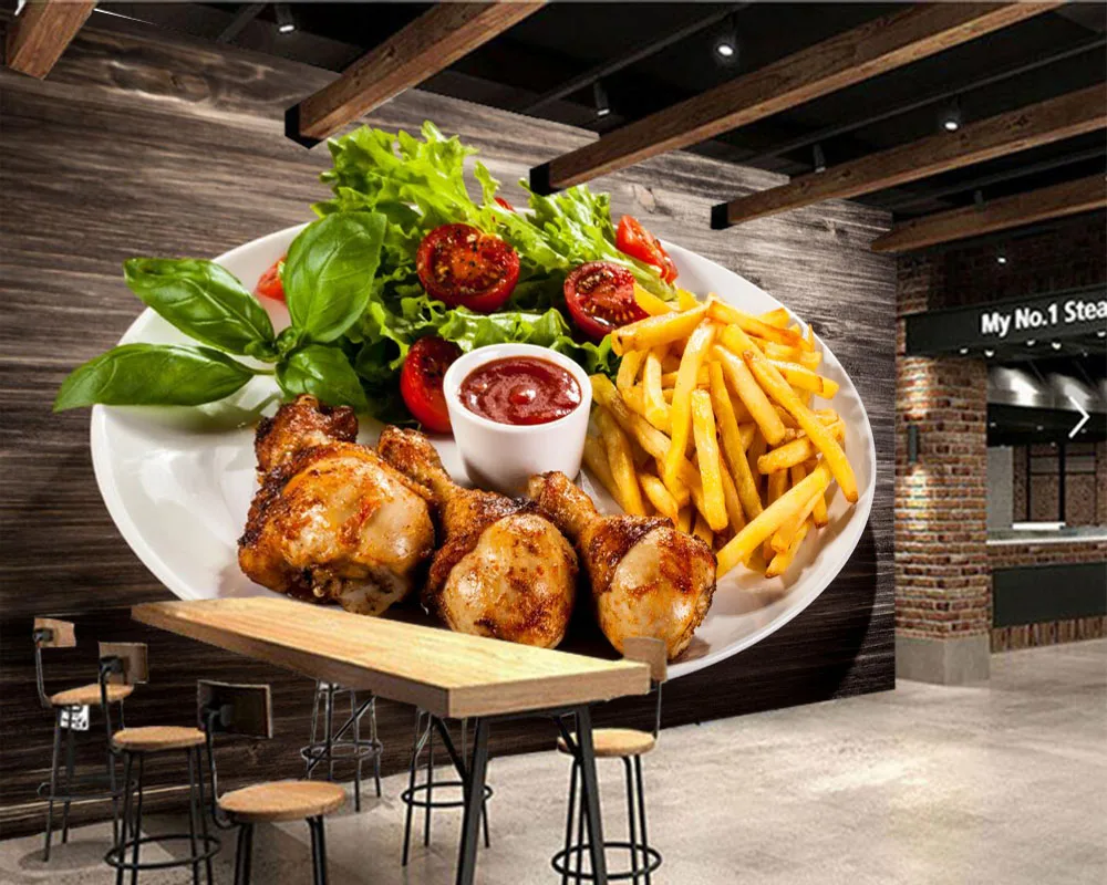 Жареная курица Картофельная тарелка для овощей еда 3d обои papel де parede столовой