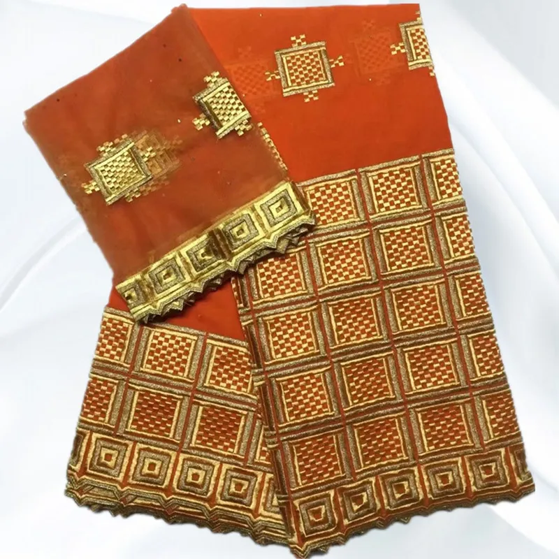 BBA32 White Gold Beautiful African Bazin Fabric 5Yards With French Lace 2 Yards Embroidery Riche For Wedding | Дом и сад