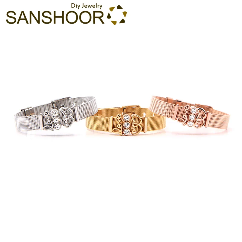 Модный браслет SANSHOOR Love Keeper с блестящим рисунком двойного сердца подвеска