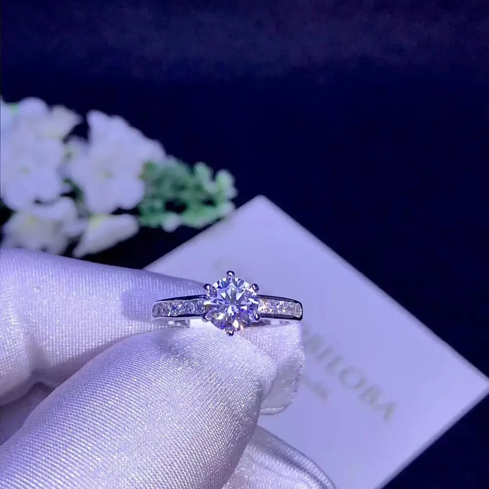 Круглое серебряное Moissanite кольцо 1ct D VVS роскошное Weding 925 для женщин|Кольца| |
