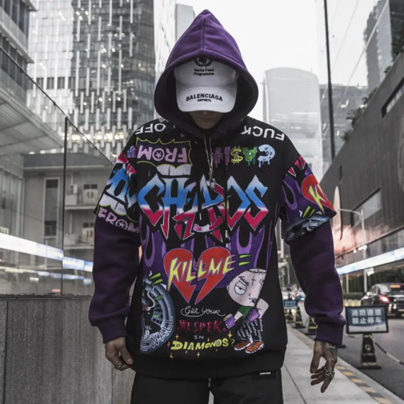 Hip Hop Hoodies Men Women Autumn Winter Letter Graffiti Printed Pullover Hoodie Male Fashion Streetwear Sweatshirts WG343