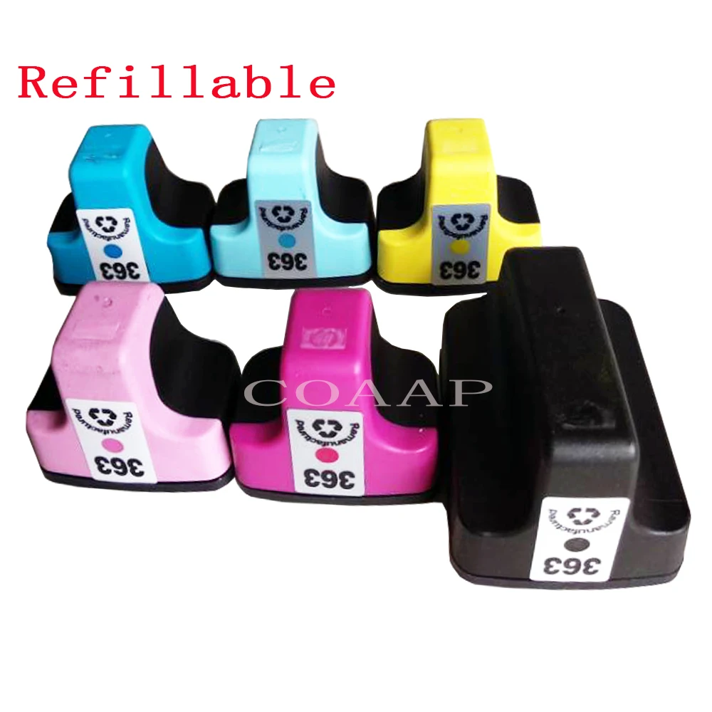 

6pk Compatible hp 363 Refillable ink cartridge for PhotoSmart 3110 3310 C5140 7180 8250 C5188 C6280 C7280 C8150 D6160 Printer