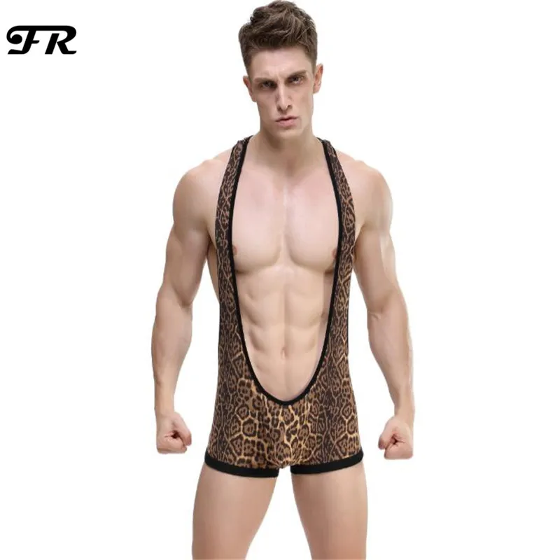 FR Мужское нижнее белье с открытой спиной и леопардовым бантиком мужское