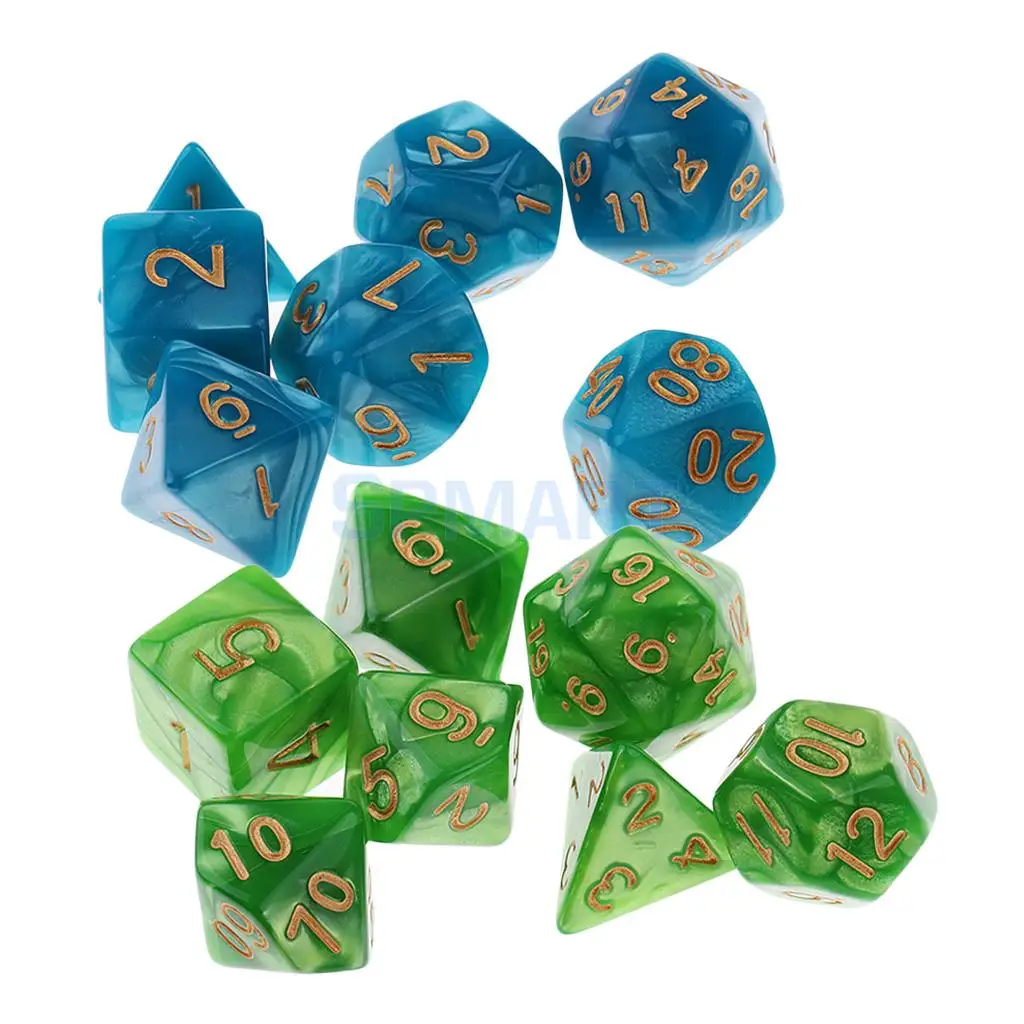 14 шт. многогранные игральные кости D20 D12 D10 D8 D6 D4 16 мм для подземей и Драконов |
