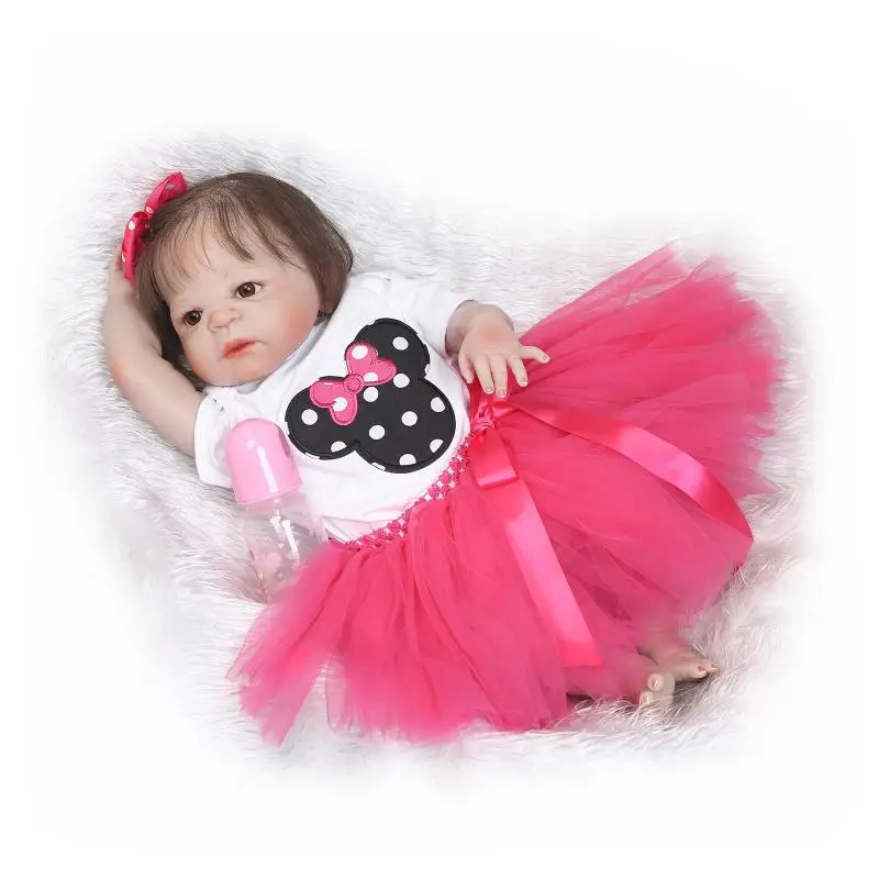 55cm Full Silicone Real Newborn Princess Toddler Babies Girls Dolls Reborn Baby Doll With Minnie Dress Like Bathe Toy for Gifts | Игрушки и